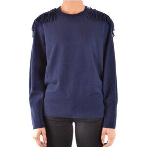 Burberry London Women's Fringe Braid Wool Cashmere Sweater Navy M